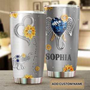 Camellia Personalized You Are My Sunshine Elephant Diamond Style Stainless Steel Tumbler-Wall Insulated Cup With Lid Travel Mug  01