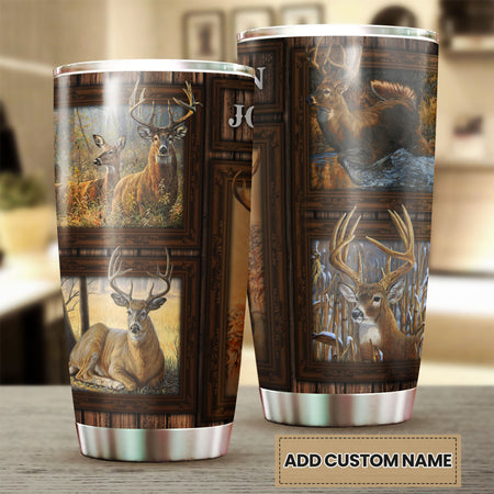 Camellia Personalized 3D Deer Stainless Steel Tumbler - Customized Double-Walled Insulation Travel Thermal Cup With Lid Gift For Deer Lover