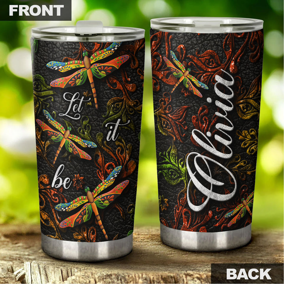 Camellia Personalized Dragonfly Let It Be Stainless Steel Tumbler - Customized Double-Walled Insulation Travel Thermal Cup With Lid
