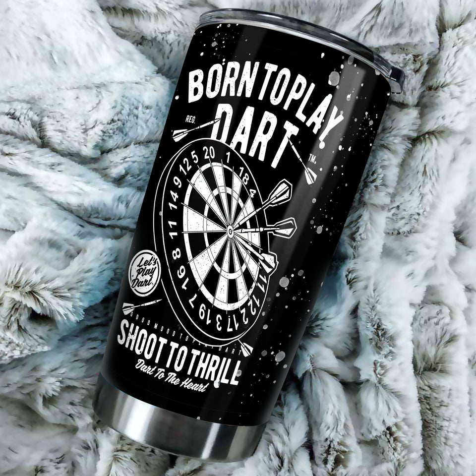 Camellia Personalized Born To Play Darts Black Stainless Steel Tumbler-Double-Walled Insulation Gift For Darts Player