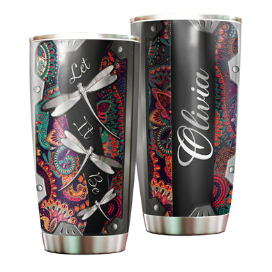 Camellia Personalized Dragonfly Let It Be Stainless Steel Tumbler - Customized Double-Walled Insulation Travel Thermal Cup With Lid Gift For Dragonfly Lover