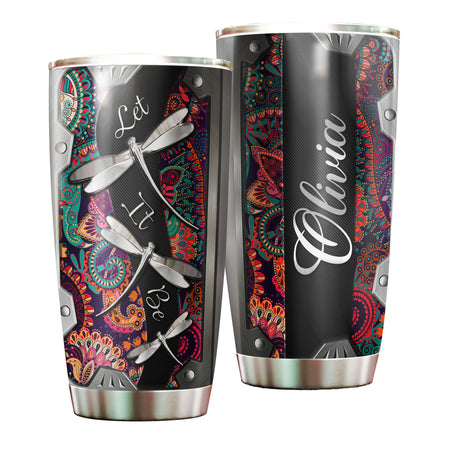 Camellia Personalized Dragonfly Let It Be Stainless Steel Tumbler - Customized Double-Walled Insulation Travel Thermal Cup With Lid Gift For Dragonfly Lover