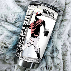 Camellia Persionalized 3D Baseball Hand Crip Stainless Steel Tumbler - Customized Double - Walled Insulation Thermal Travel Cup With Lid Gift For Baseball Player