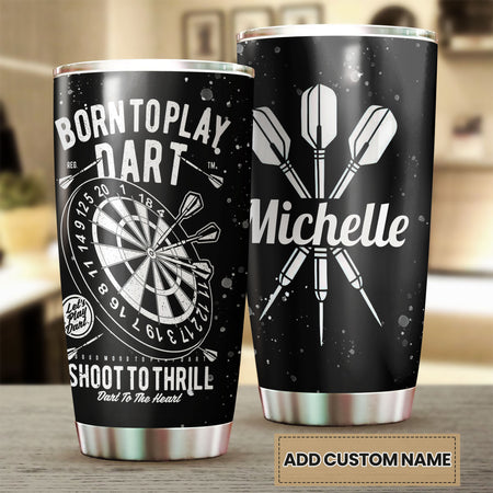 Camellia Personalized Born To Play Darts Black Stainless Steel Tumbler-Double-Walled Insulation Gift For Darts Player
