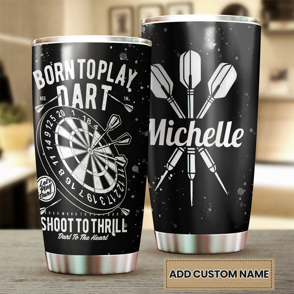 Camellia Personalized Born To Play Darts Black Stainless Steel Tumbler-Double-Walled Insulation Gift For Darts Player