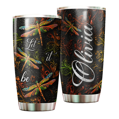 Camellia Personalized Dragonfly Let It Be Stainless Steel Tumbler - Customized Double-Walled Insulation Travel Thermal Cup With Lid