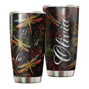 Camellia Personalized Dragonfly Let It Be Stainless Steel Tumbler - Customized Double-Walled Insulation Travel Thermal Cup With Lid