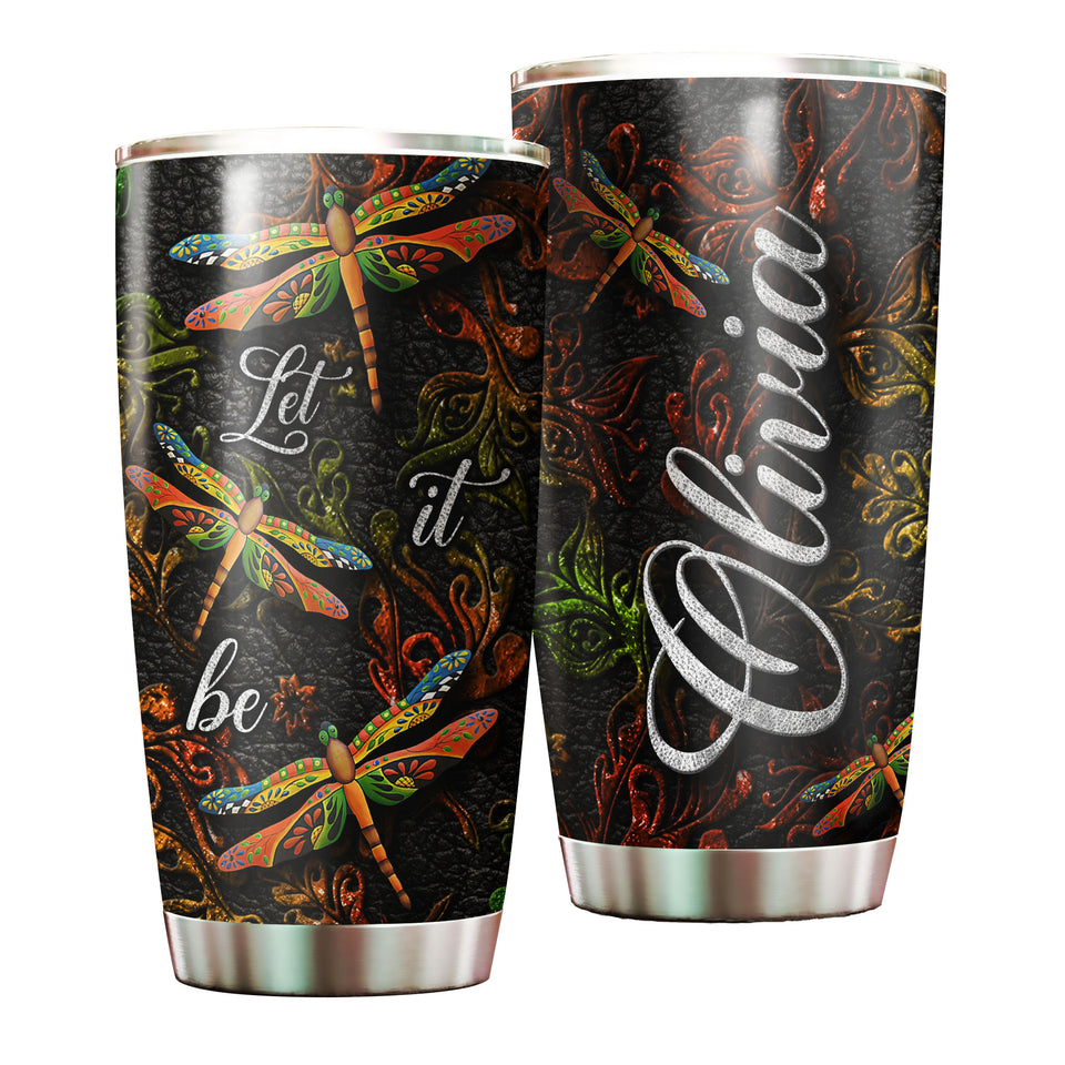 Camellia Personalized Dragonfly Let It Be Stainless Steel Tumbler - Customized Double-Walled Insulation Travel Thermal Cup With Lid