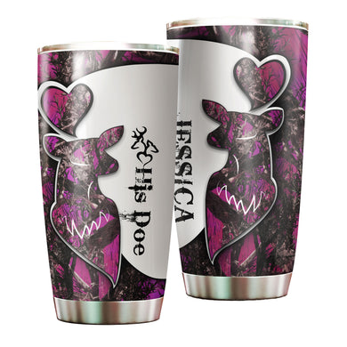 Camellia Personalized Deer Hunting Couple Woman Stainless Steel Tumbler - Customized Double-Walled Insulation Travel Thermal Cup With Lid