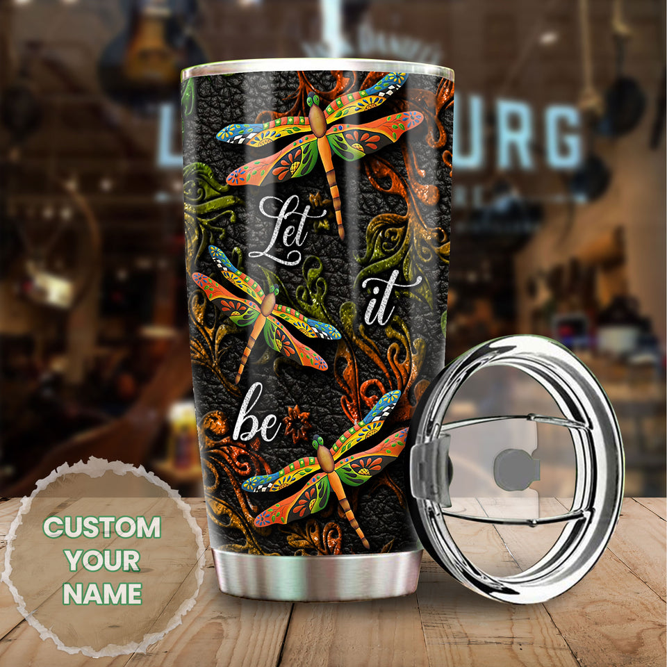 Camellia Personalized Dragonfly Let It Be Stainless Steel Tumbler - Customized Double-Walled Insulation Travel Thermal Cup With Lid