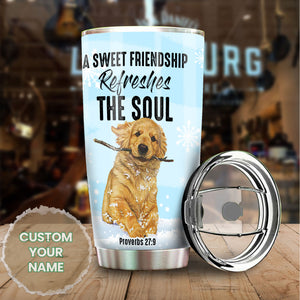 Camellia Personalized 3D Dog A Sweet Friendship Refreshes The Soul Stainless Steel Tumbler - Customized Double-Walled Insulation Travel Thermal Cup With Lid Gift For Dog Lover