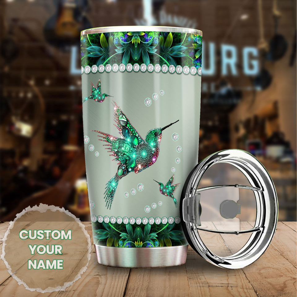 Camellia Personalized Hummingbird Jewerly Style Stainless Steel Tumbler-Double-Walled Insulation Travel Cup With Lid