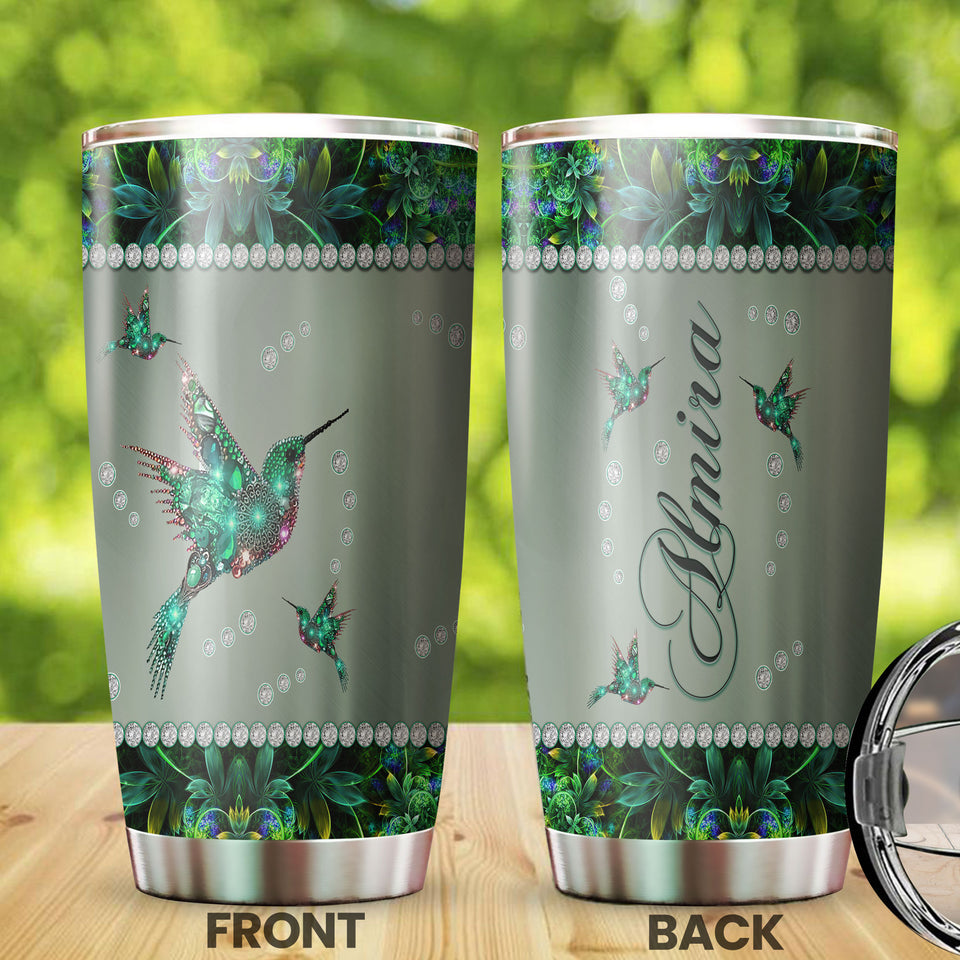 Camellia Personalized Hummingbird Jewerly Style Stainless Steel Tumbler-Double-Walled Insulation Travel Cup With Lid
