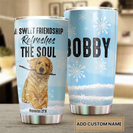 Camellia Personalized 3D Dog A Sweet Friendship Refreshes The Soul Stainless Steel Tumbler - Customized Double-Walled Insulation Travel Thermal Cup With Lid Gift For Dog Lover