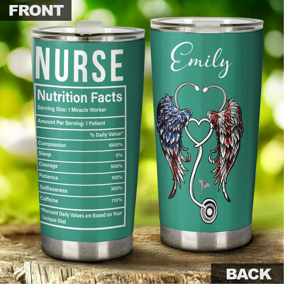 Camellia Personalized Nurse Nutritions Facts Stainless Steel Tumbler - Double-Walled Insulation Vacumm Flask - Gift For Nurse, Christmas Gift, International Nurses Day