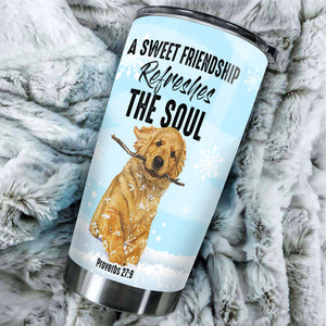 Camellia Personalized 3D Dog A Sweet Friendship Refreshes The Soul Stainless Steel Tumbler - Customized Double-Walled Insulation Travel Thermal Cup With Lid Gift For Dog Lover