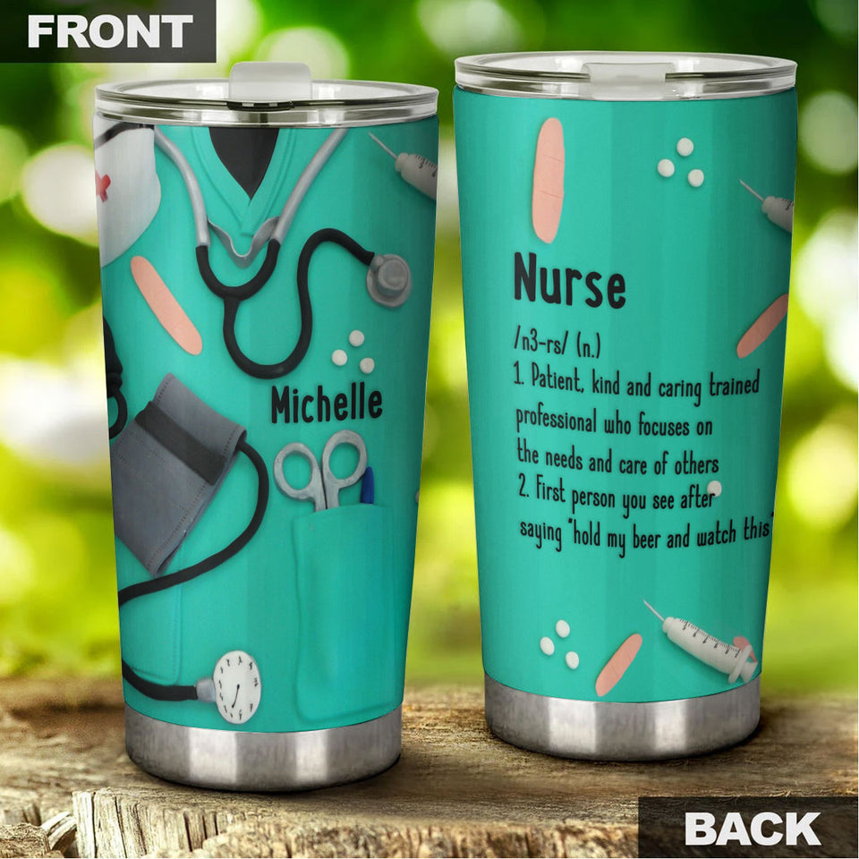 Camellia Personalized Nurse Definition Stainless Steel Tumbler - Double-Walled Insulation Vacumm Flask - Gift For Nurse, Christmas Gift, International Nurses Day