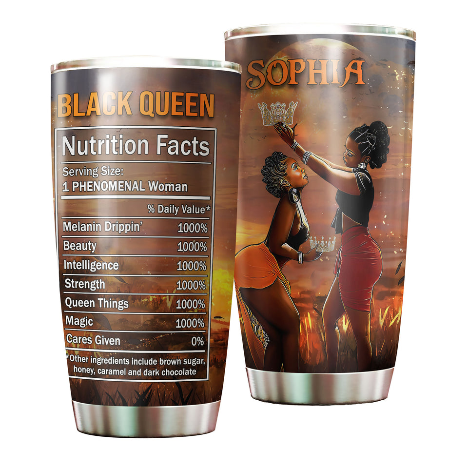 Camellia Personalized Black Women Stainless Steel Tumbler - Double-Walled Insulation Vacumm Flask - Gift For Black Queen, International Women's Day, Hippie Girls 14