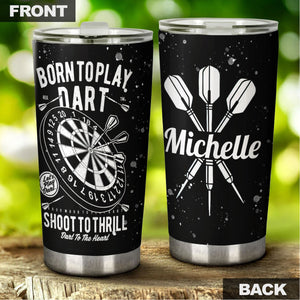 Camellia Personalized Born To Play Darts Black Stainless Steel Tumbler-Double-Walled Insulation Gift For Darts Player