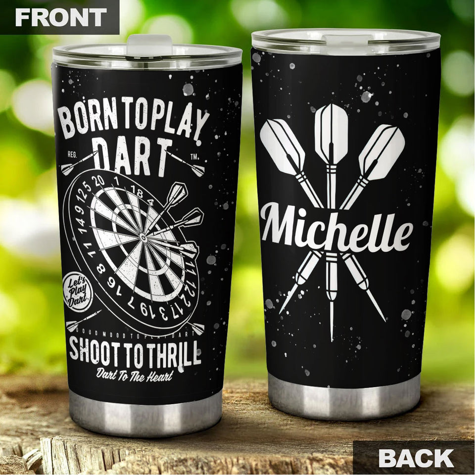 Camellia Personalized Born To Play Darts Black Stainless Steel Tumbler-Double-Walled Insulation Gift For Darts Player