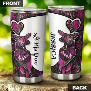 Camellia Personalized Deer Hunting Couple Woman Stainless Steel Tumbler - Customized Double-Walled Insulation Travel Thermal Cup With Lid