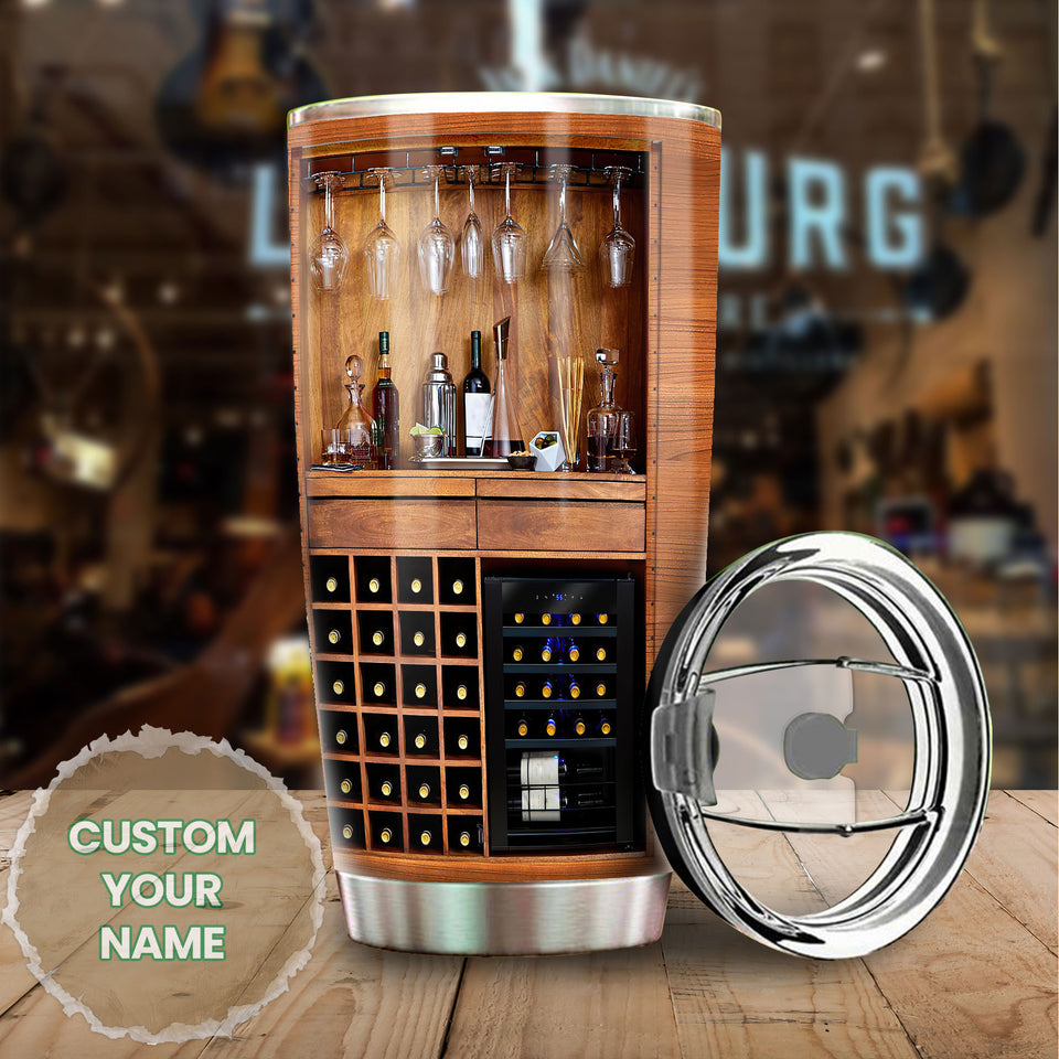 Camellia Persionalized 3D Wine Bar Stainless Steel Tumbler - Customized Double - Walled Insulation Travel Thermal Cup With Lid Gift For Wine Lover Bartender