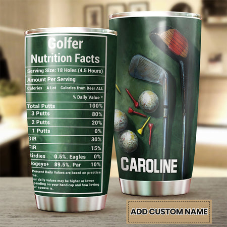 Camellia Personalized Golfer Nutrition Facts Stainless Steel Tumbler-Double-Walled Travel Therma Cup With Lid Gift For Golf Player 01