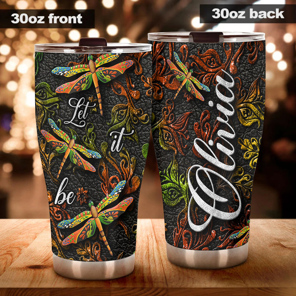 Camellia Personalized Dragonfly Let It Be Stainless Steel Tumbler - Customized Double-Walled Insulation Travel Thermal Cup With Lid