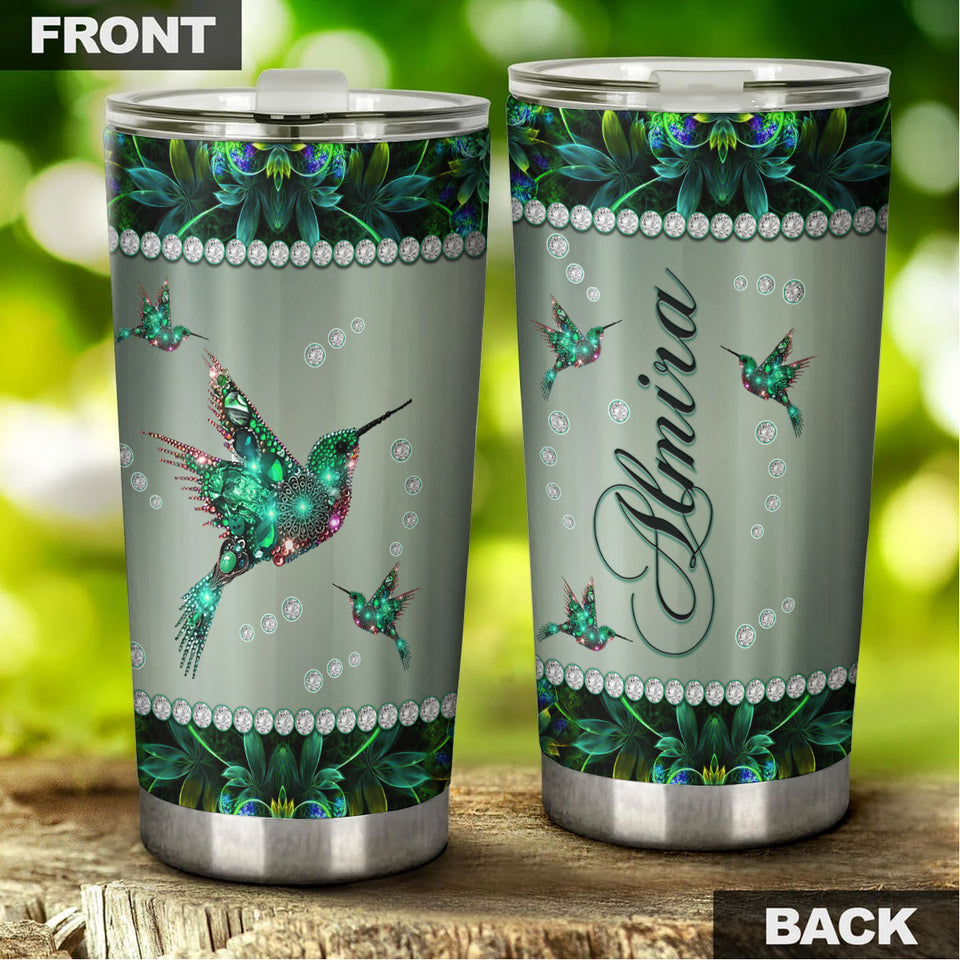 Camellia Personalized Hummingbird Jewerly Style Stainless Steel Tumbler-Double-Walled Insulation Travel Cup With Lid