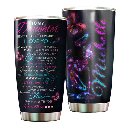 Camellia Personalized Butterfly Quotes From Mom To Daughter Stainless Steel Tumbler - Double-Walled Insulation Vacumm Flask - For Thanksgiving, Memorial Day, Daughter Gift