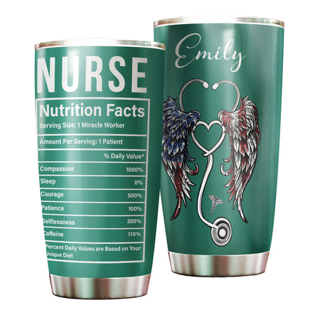 Camellia Personalized Nurse Nutritions Facts Stainless Steel Tumbler - Double-Walled Insulation Vacumm Flask - Gift For Nurse, Christmas Gift, International Nurses Day