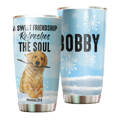 Camellia Personalized 3D Dog A Sweet Friendship Refreshes The Soul Stainless Steel Tumbler - Customized Double-Walled Insulation Travel Thermal Cup With Lid Gift For Dog Lover