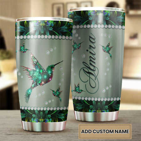 Camellia Personalized Hummingbird Jewerly Style Stainless Steel Tumbler-Double-Walled Insulation Travel Cup With Lid