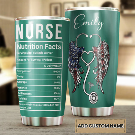 Camellia Personalized Nurse Nutritions Facts Stainless Steel Tumbler - Double-Walled Insulation Vacumm Flask - Gift For Nurse, Christmas Gift, International Nurses Day