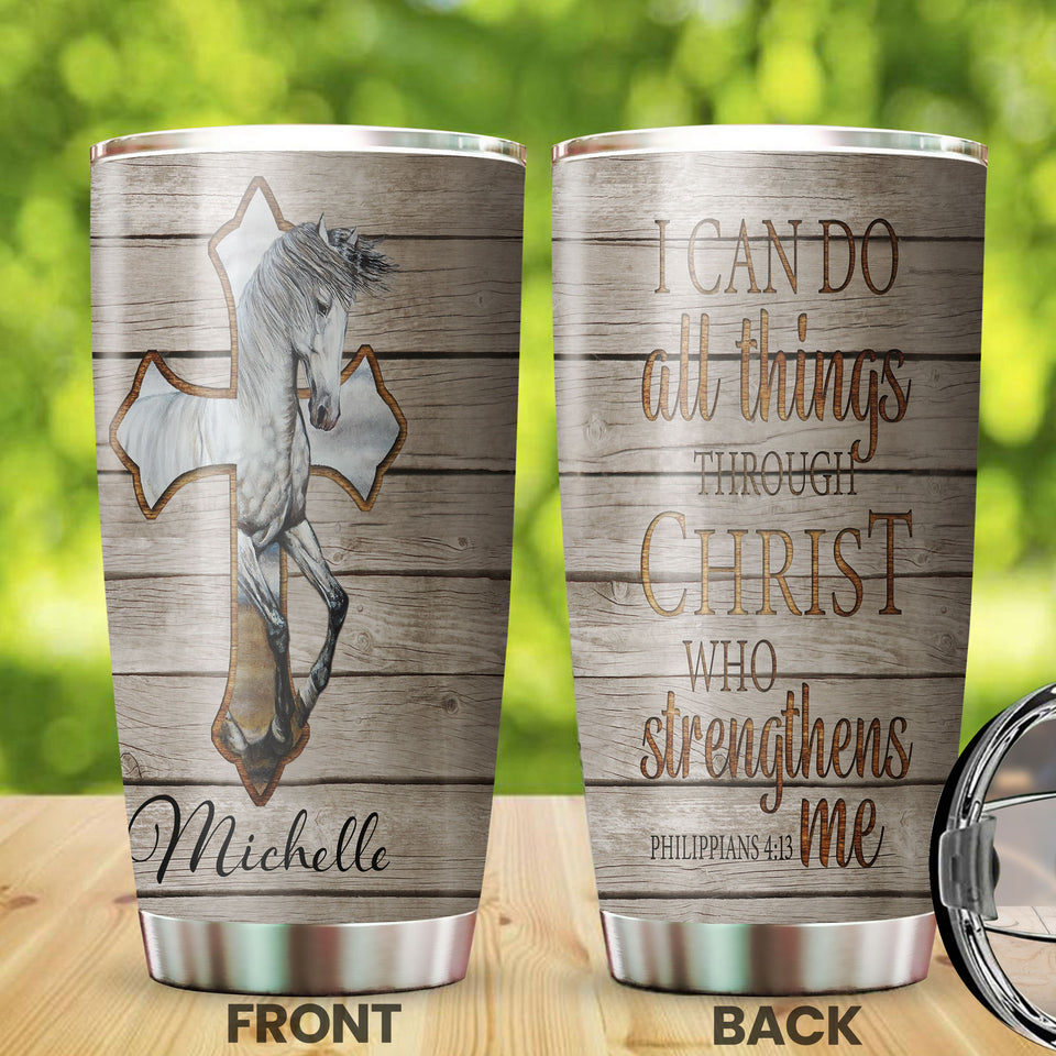Camellia Personalized Horse Cross Stainless Steel Tumbler - Double-Walled Insulation Vacumm Flask - Gift For Horse Lovers, Cowgirls, Cowboys, Perfect Christmas, Thanksgiving Gift
