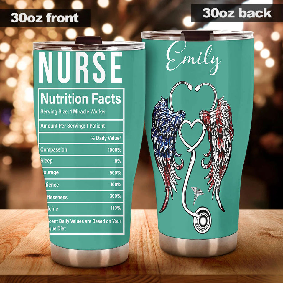 Camellia Personalized Nurse Nutritions Facts Stainless Steel Tumbler - Double-Walled Insulation Vacumm Flask - Gift For Nurse, Christmas Gift, International Nurses Day