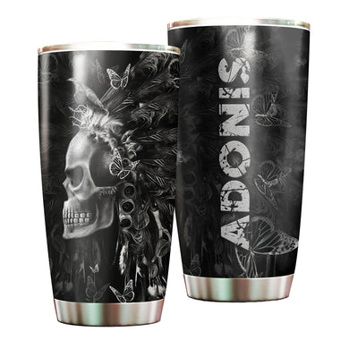 Camellia Personalized 3D Native American Gothic Skull Stainless Steel Tumbler - Customized Double-Walled Insulation Travel Thermal Cup With Lid