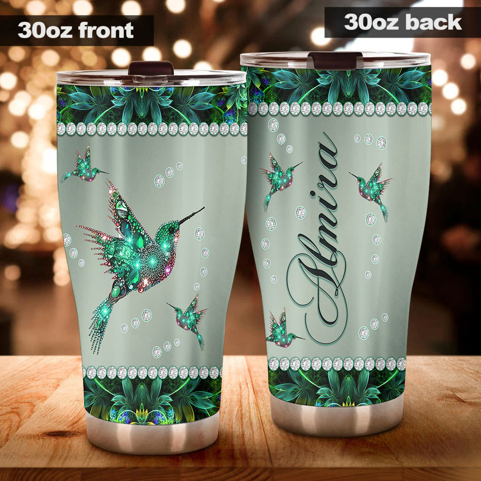 Camellia Personalized Hummingbird Jewerly Style Stainless Steel Tumbler-Double-Walled Insulation Travel Cup With Lid