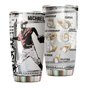 Camellia Persionalized 3D Baseball Hand Crip Stainless Steel Tumbler - Customized Double - Walled Insulation Thermal Travel Cup With Lid Gift For Baseball Player