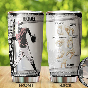 Camellia Persionalized 3D Baseball Hand Crip Stainless Steel Tumbler - Customized Double - Walled Insulation Thermal Travel Cup With Lid Gift For Baseball Player