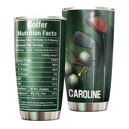 Camellia Personalized Golfer Nutrition Facts Stainless Steel Tumbler-Double-Walled Travel Therma Cup With Lid Gift For Golf Player 01