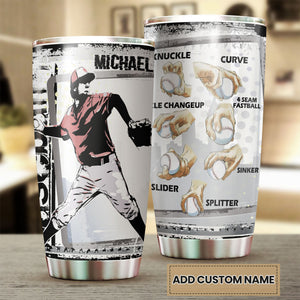 Camellia Persionalized 3D Baseball Hand Crip Stainless Steel Tumbler - Customized Double - Walled Insulation Thermal Travel Cup With Lid Gift For Baseball Player