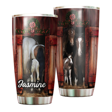 Camellia Personalized Horse Christmas Stainless Steel Tumbler - Double-Walled Insulation Vacumm Flask - Gift For Horse Lovers, Cowgirls, Cowboys, Perfect Christmas, Thanksgiving Gift
