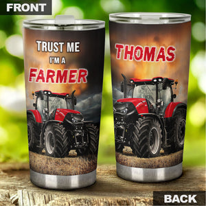 Camellia Personalized Trust Me I Am A Farmer Stainless Steel Tumbler - Customized Double-Walled Insulation Travel Thermal Cup With Lid