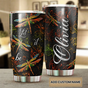 Camellia Personalized Dragonfly Let It Be Stainless Steel Tumbler - Customized Double-Walled Insulation Travel Thermal Cup With Lid