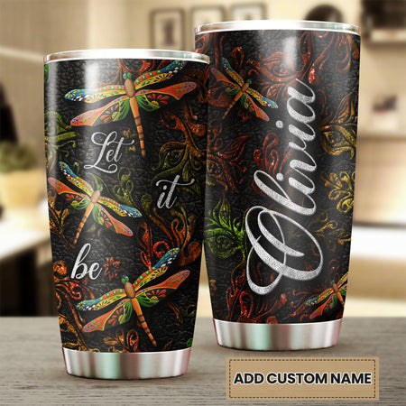 Camellia Personalized Dragonfly Let It Be Stainless Steel Tumbler - Customized Double-Walled Insulation Travel Thermal Cup With Lid