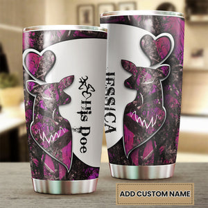 Camellia Personalized Deer Hunting Couple Woman Stainless Steel Tumbler - Customized Double-Walled Insulation Travel Thermal Cup With Lid