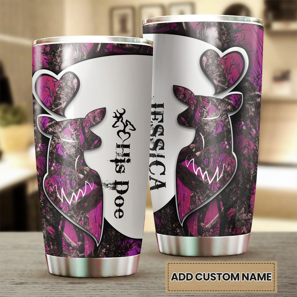 Camellia Personalized Deer Hunting Couple Woman Stainless Steel Tumbler - Customized Double-Walled Insulation Travel Thermal Cup With Lid