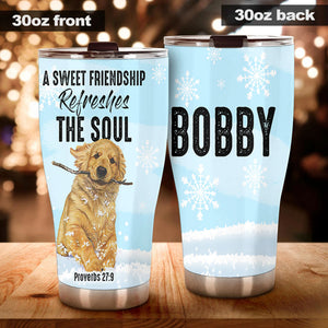 Camellia Personalized 3D Dog A Sweet Friendship Refreshes The Soul Stainless Steel Tumbler - Customized Double-Walled Insulation Travel Thermal Cup With Lid Gift For Dog Lover