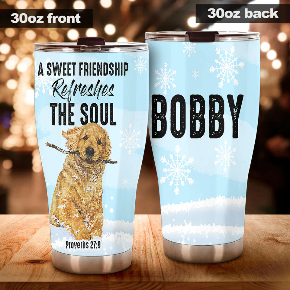 Camellia Personalized 3D Dog A Sweet Friendship Refreshes The Soul Stainless Steel Tumbler - Customized Double-Walled Insulation Travel Thermal Cup With Lid Gift For Dog Lover